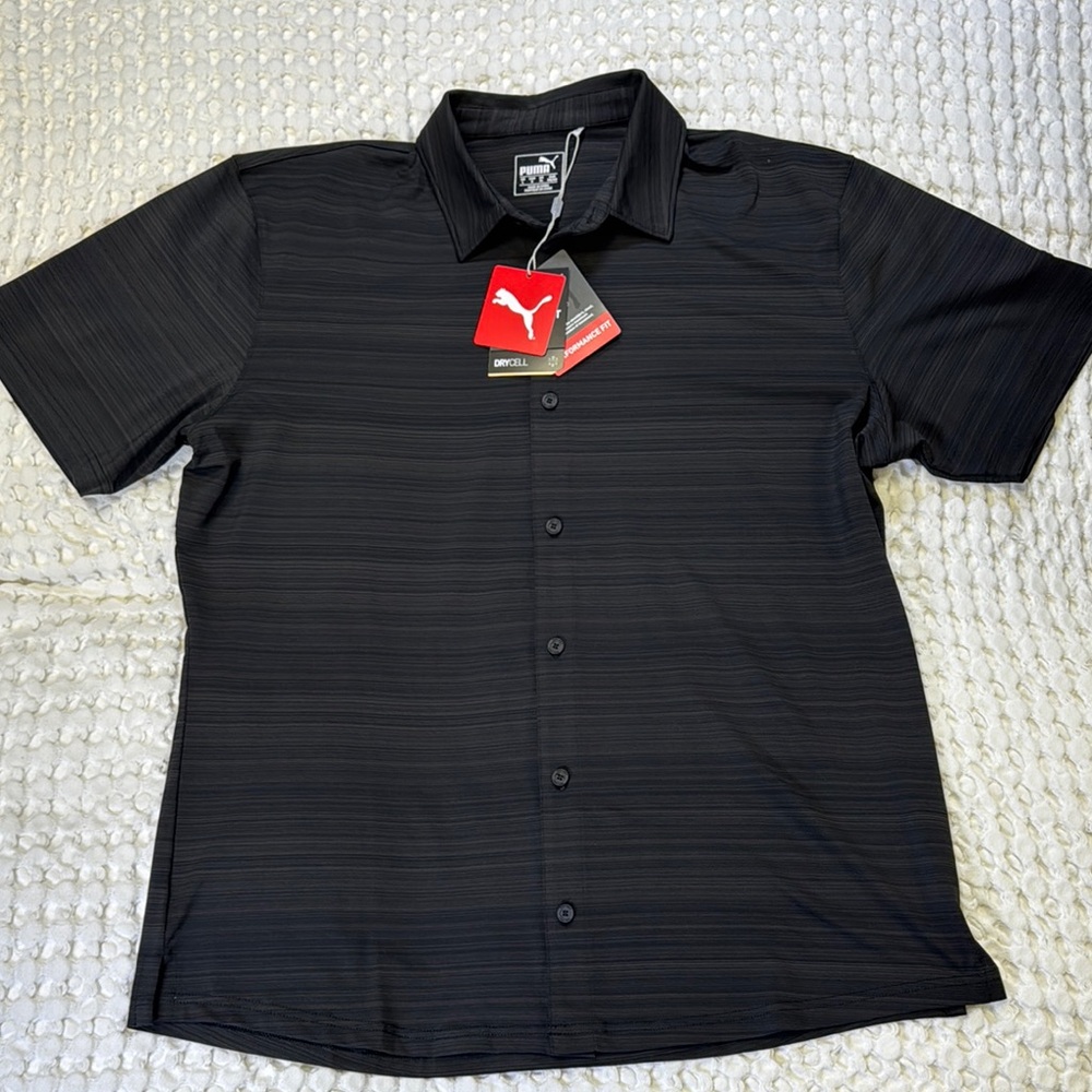 Puma Black Breezer Button Down Shirt with Textured Pattern